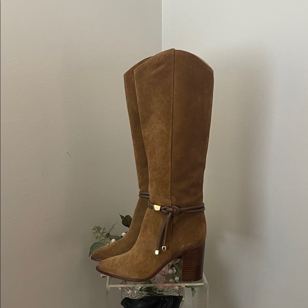Dolce Vita Cognac Suede Knee-High Heeled Boots - Picture 2 of 12